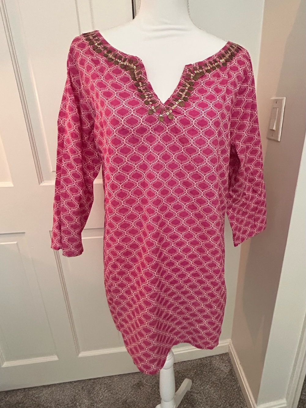Pink Beaded V-Neck Pool Coverup - Picture 1 of 2